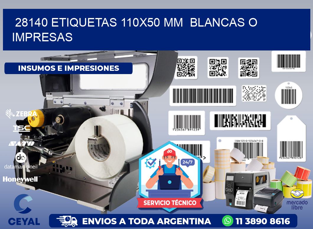 28140 ETIQUETAS 110x50 mm BLANCAS O IMPRESAS