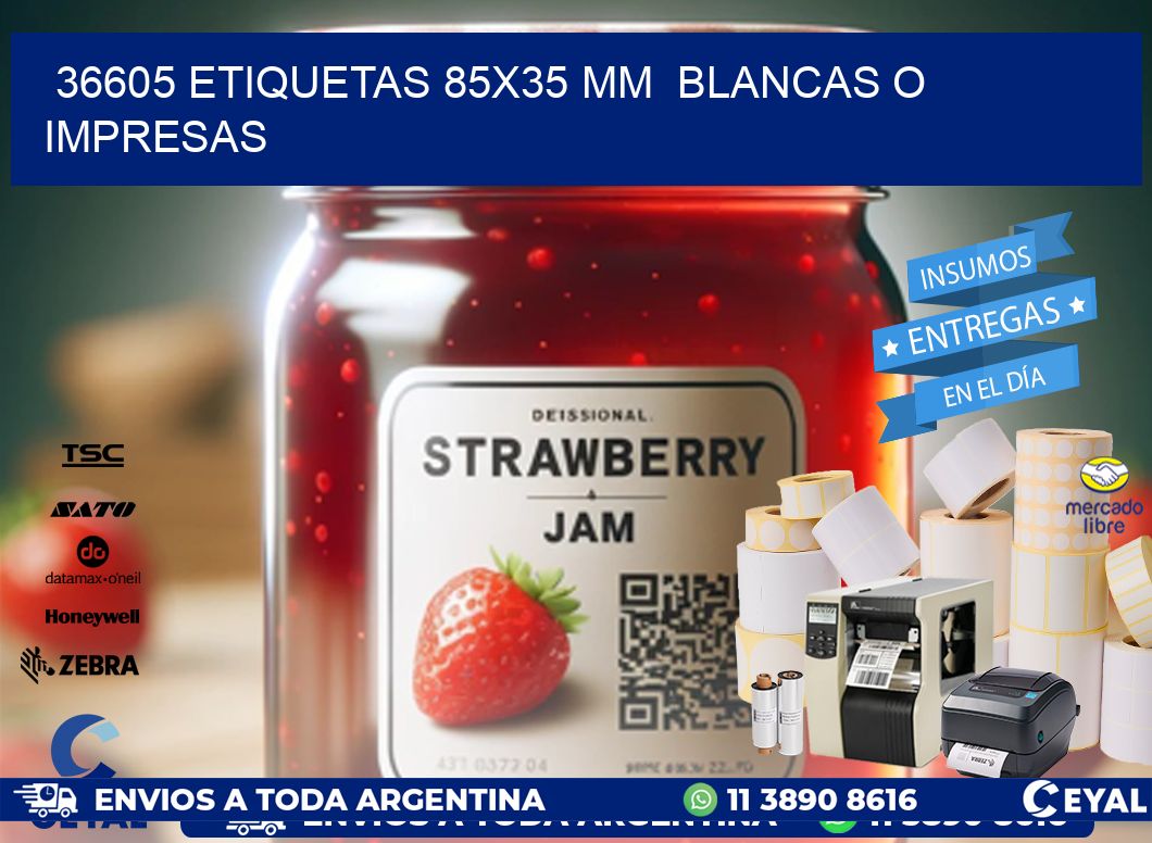 36605 ETIQUETAS 85x35 mm BLANCAS O IMPRESAS