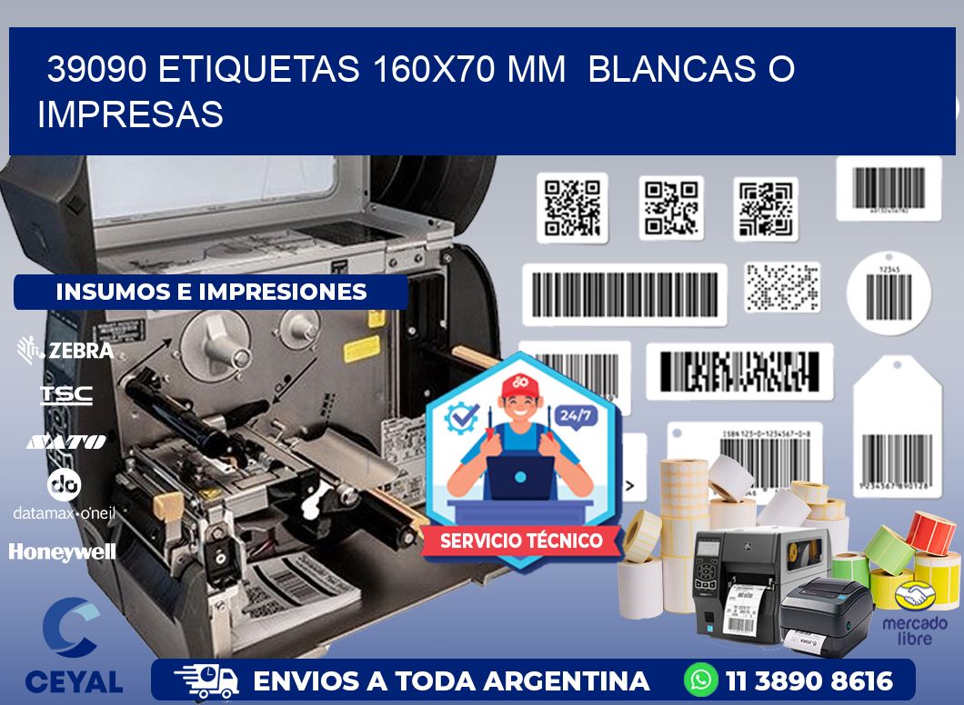 39090 ETIQUETAS 160x70 mm  BLANCAS O IMPRESAS