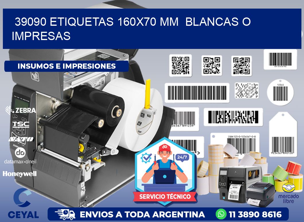 39090 ETIQUETAS 160x70 mm  BLANCAS O IMPRESAS