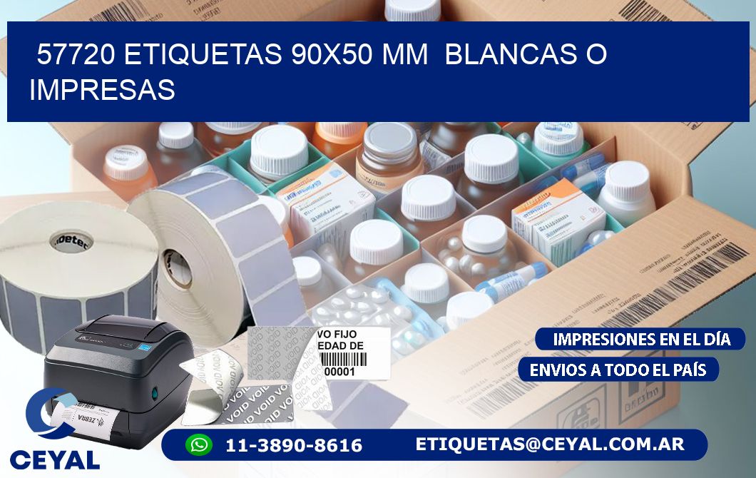 57720 ETIQUETAS 90x50 mm BLANCAS O IMPRESAS