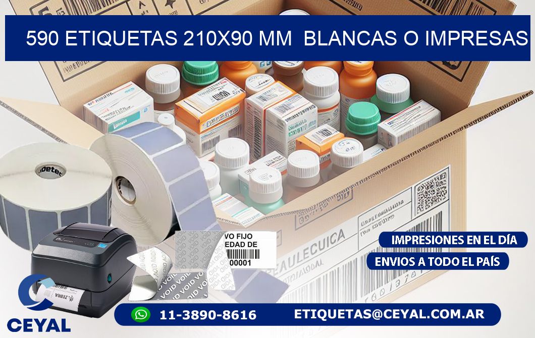 590 ETIQUETAS 210x90 mm  BLANCAS O IMPRESAS