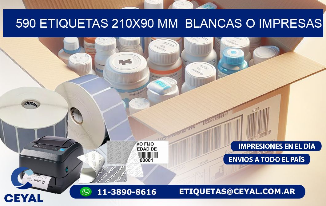 590 ETIQUETAS 210x90 mm  BLANCAS O IMPRESAS