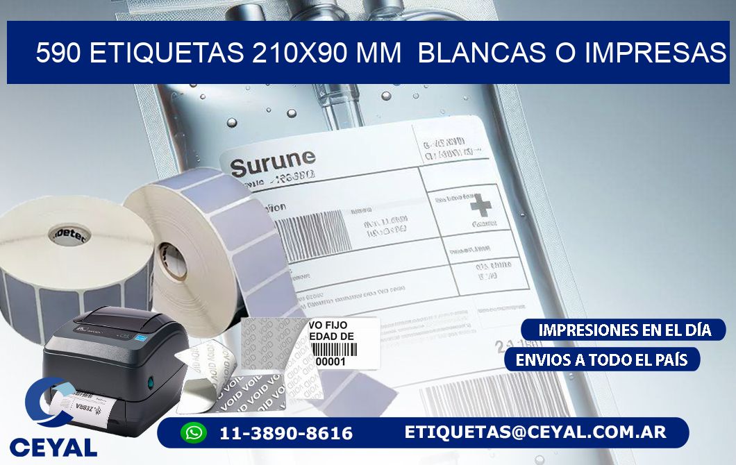 590 ETIQUETAS 210×90 mm  BLANCAS O IMPRESAS