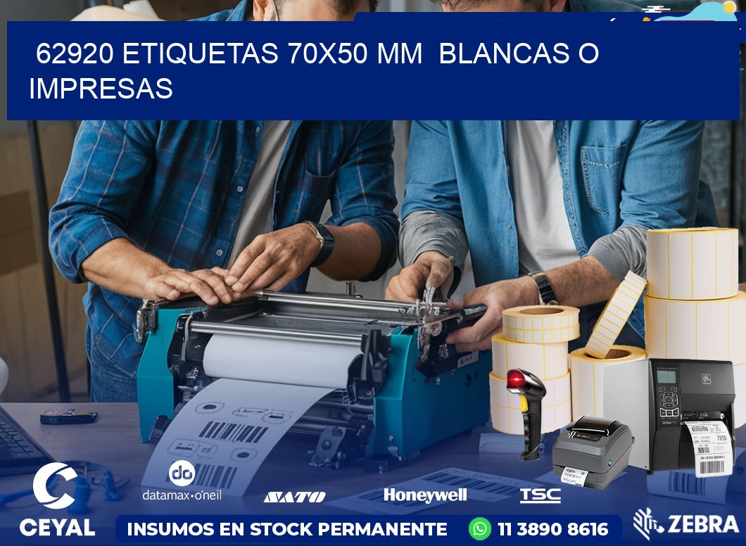 62920 ETIQUETAS 70×50 mm  BLANCAS O IMPRESAS