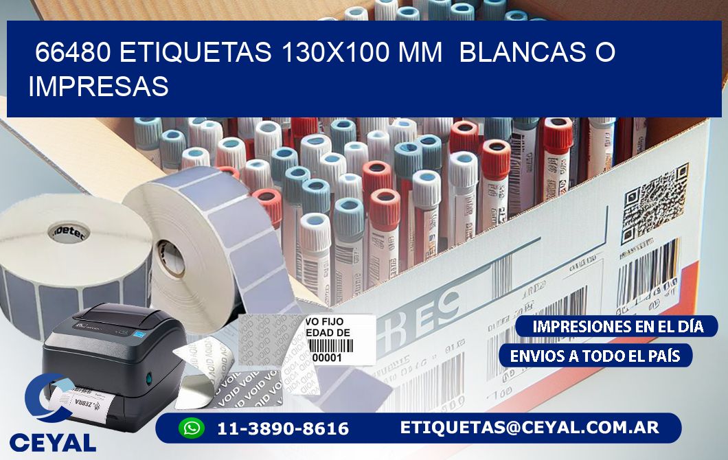 66480 ETIQUETAS 130x100 mm BLANCAS O IMPRESAS