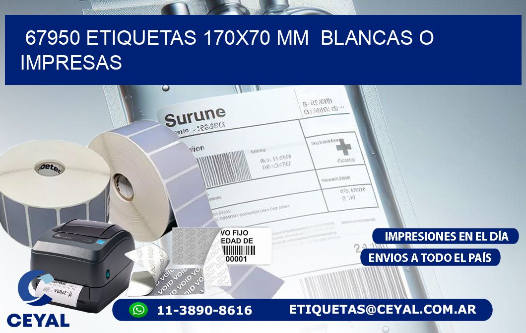 67950 ETIQUETAS 170x70 mm  BLANCAS O IMPRESAS
