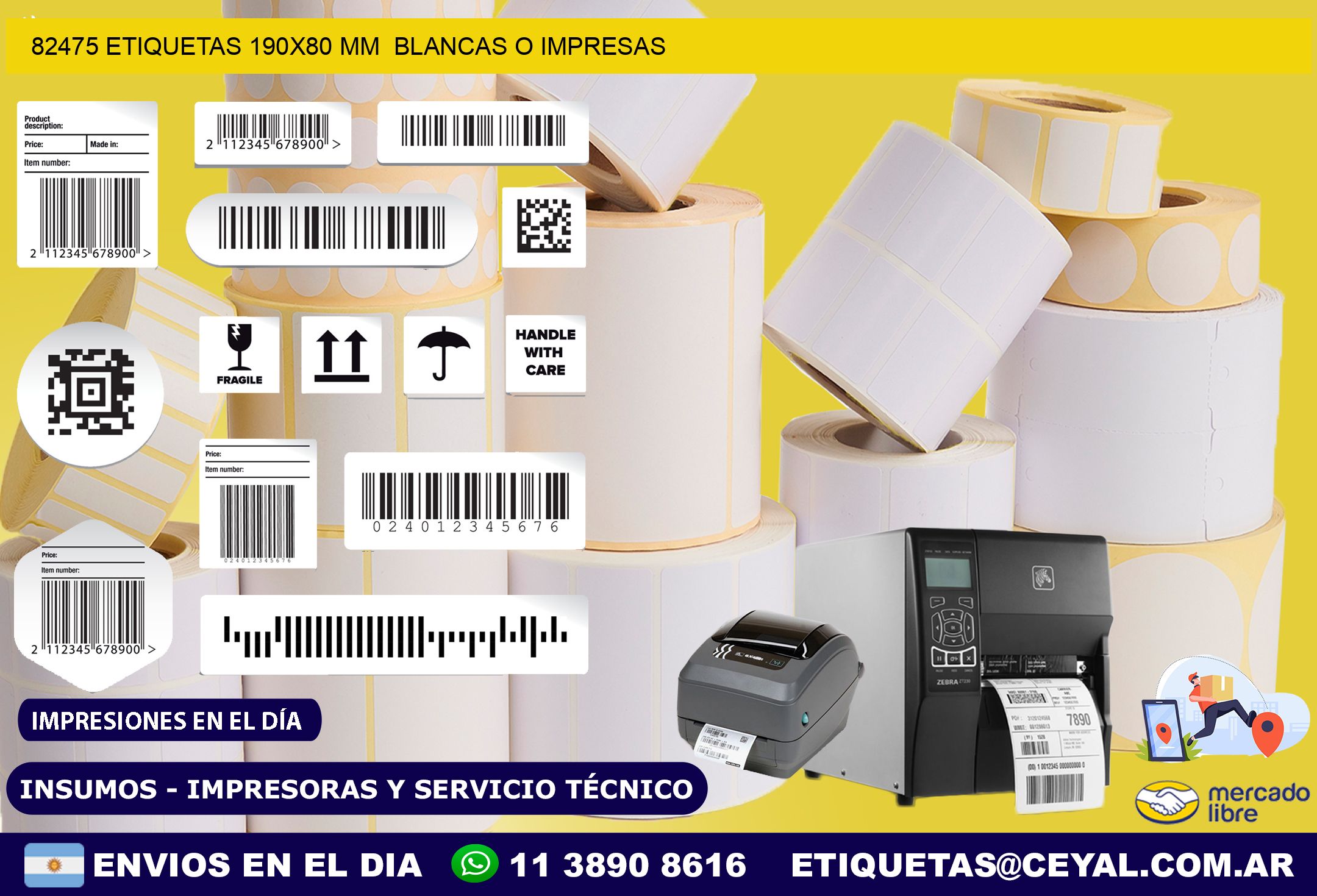 82475 ETIQUETAS 190×80 mm  BLANCAS O IMPRESAS