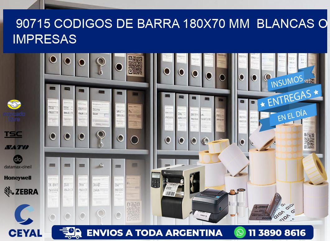 90715 CODIGOS DE BARRA 180x70 mm BLANCAS O IMPRESAS