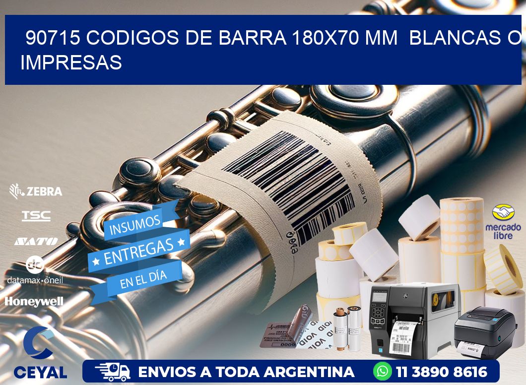 90715 CODIGOS DE BARRA 180x70 mm BLANCAS O IMPRESAS