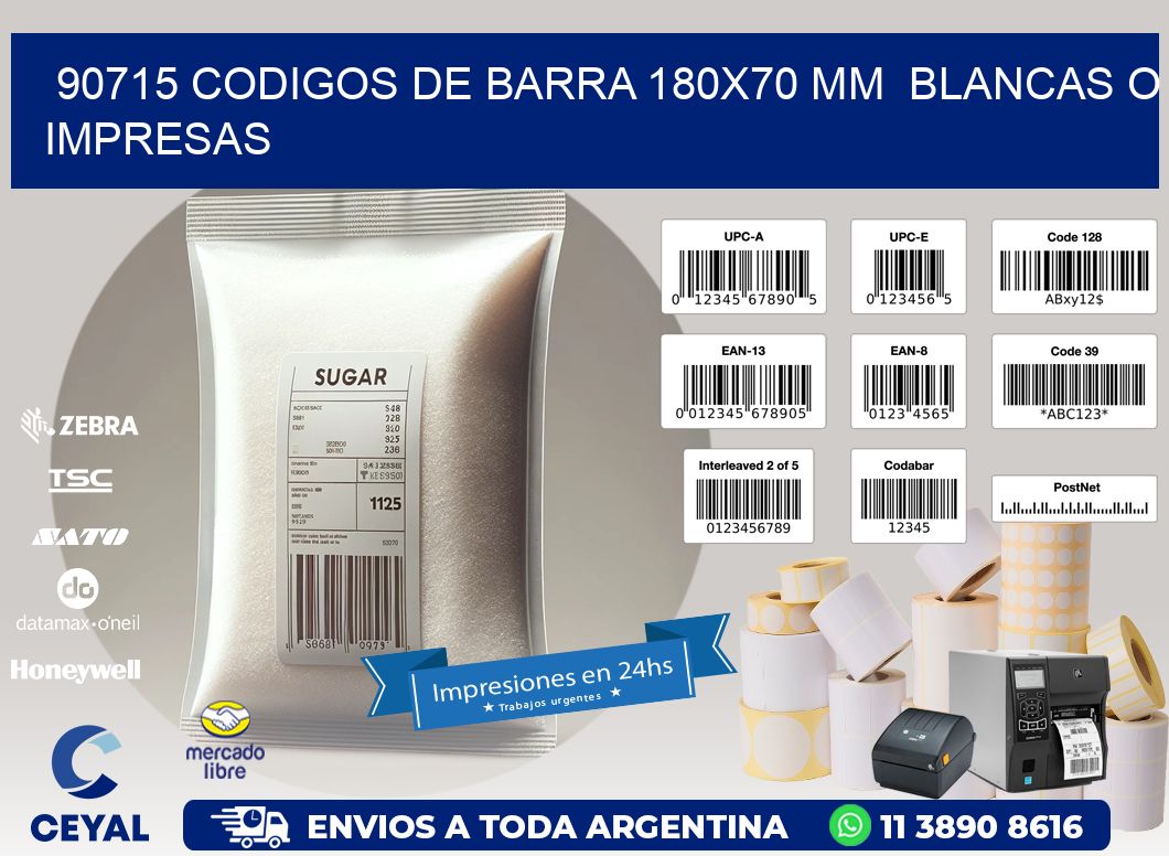 90715 CODIGOS DE BARRA 180x70 mm BLANCAS O IMPRESAS