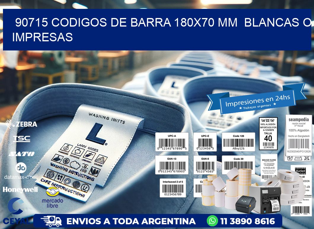 90715 CODIGOS DE BARRA 180x70 mm BLANCAS O IMPRESAS