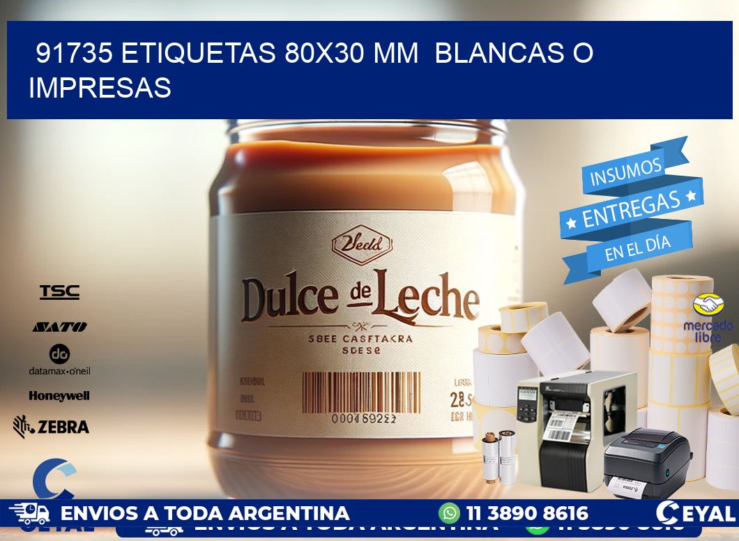 91735 ETIQUETAS 80x30 mm  BLANCAS O IMPRESAS