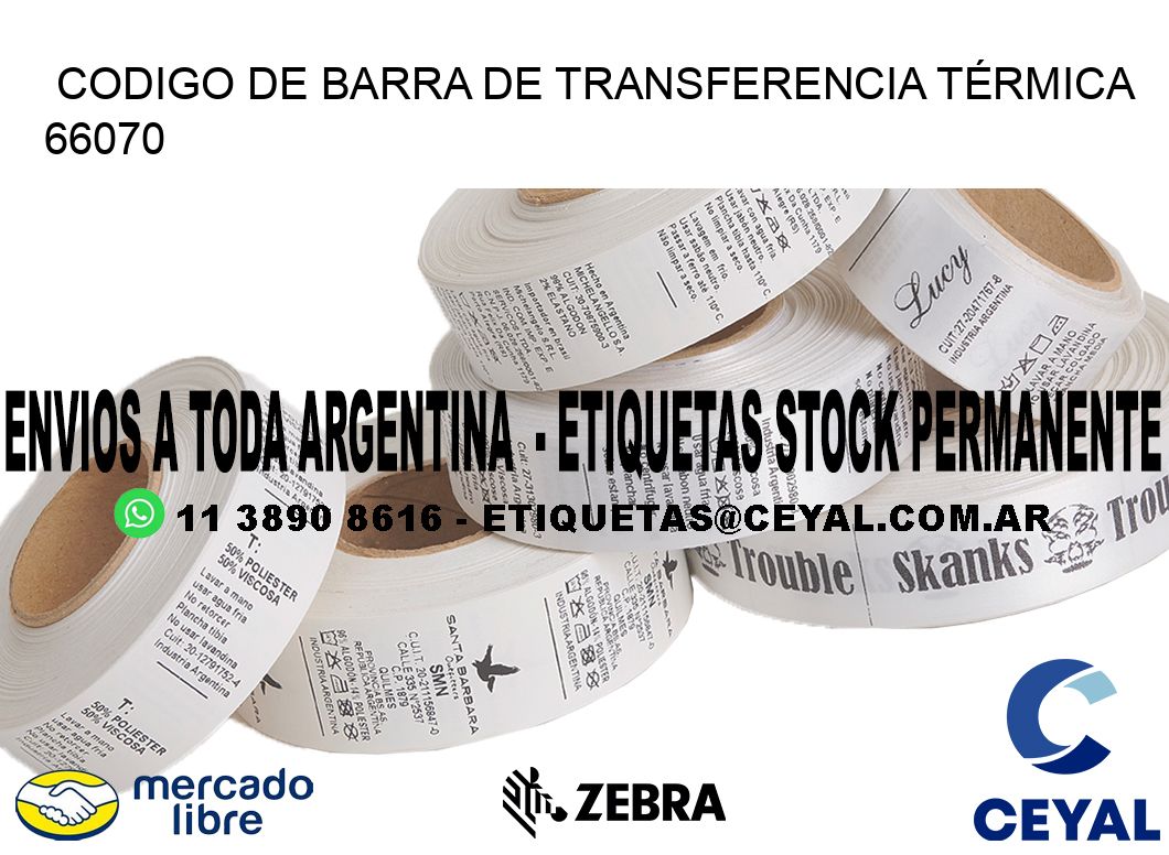 CODIGO DE BARRA DE TRANSFERENCIA TÉRMICA 66070
