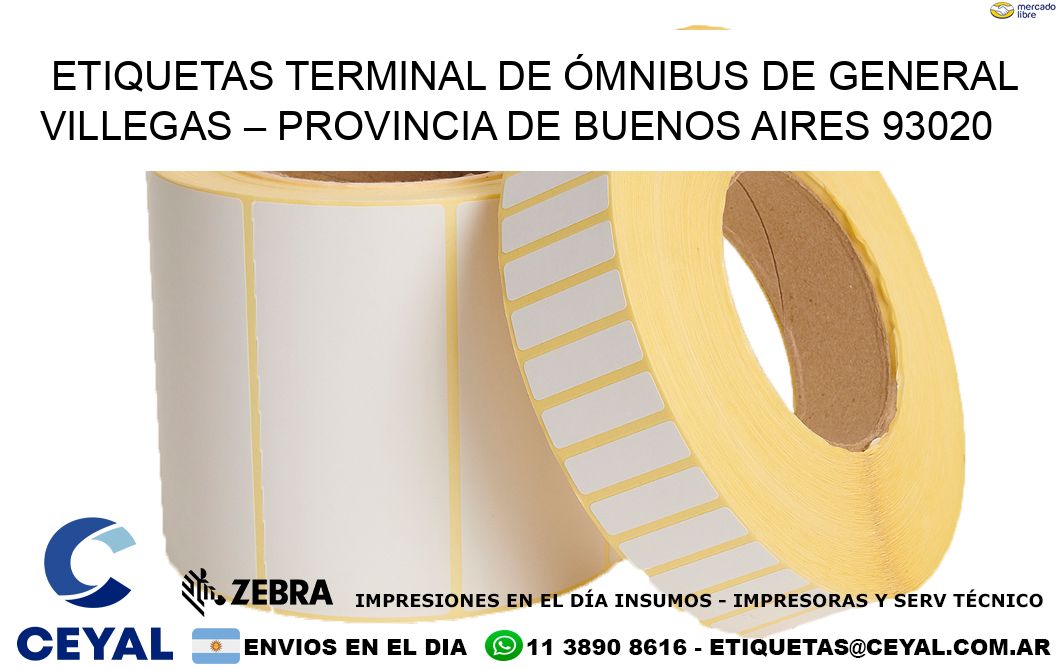 ETIQUETAS TERMINAL DE ÓMNIBUS DE GENERAL VILLEGAS – PROVINCIA DE BUENOS AIRES 93020