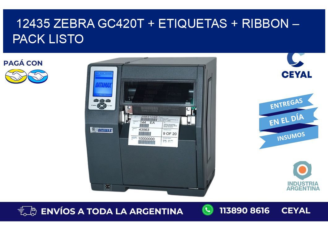 12435 Zebra GC420T + Etiquetas + Ribbon – Pack Listo