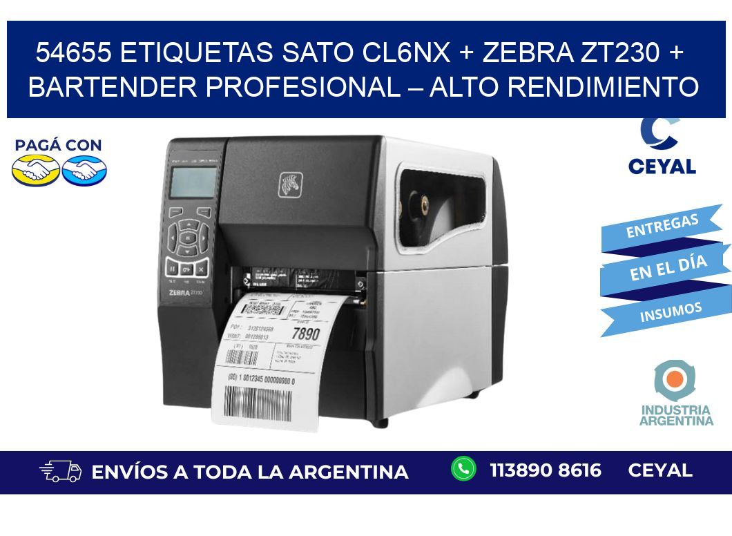 54655 ETIQUETAS SATO CL6NX + Zebra ZT230 + BarTender Profesional – Alto rendimiento