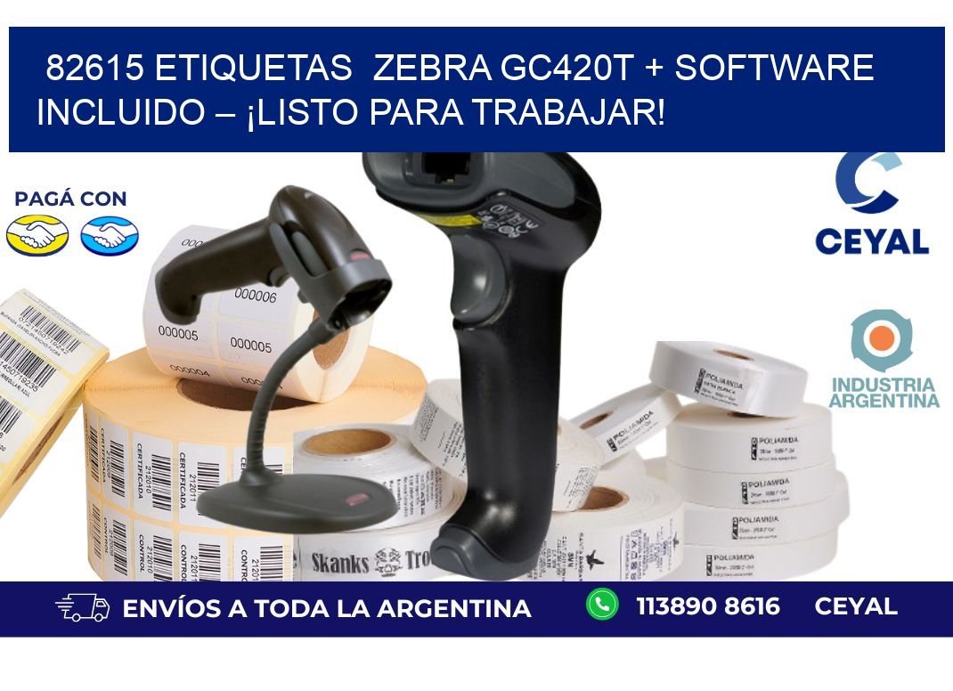 82615 etiquetas  Zebra GC420T + Software Incluido – ¡Listo Para Trabajar!