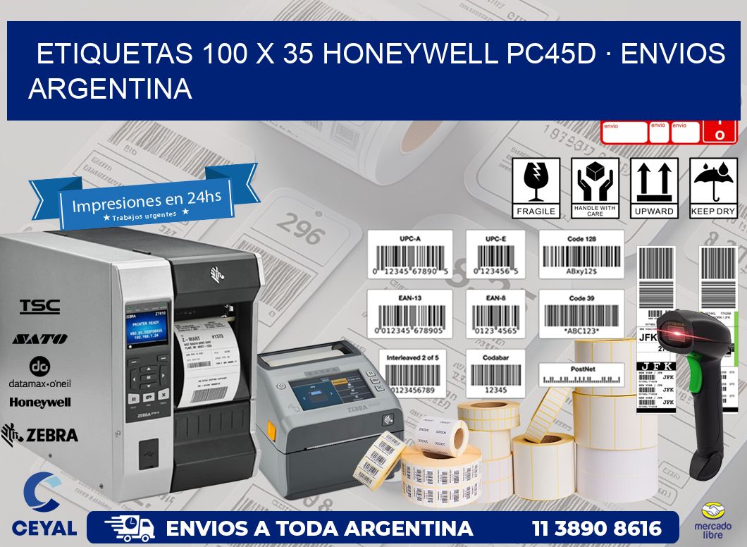ETIQUETAS 100 x 35 HONEYWELL PC45D · ENVIOS ARGENTINA