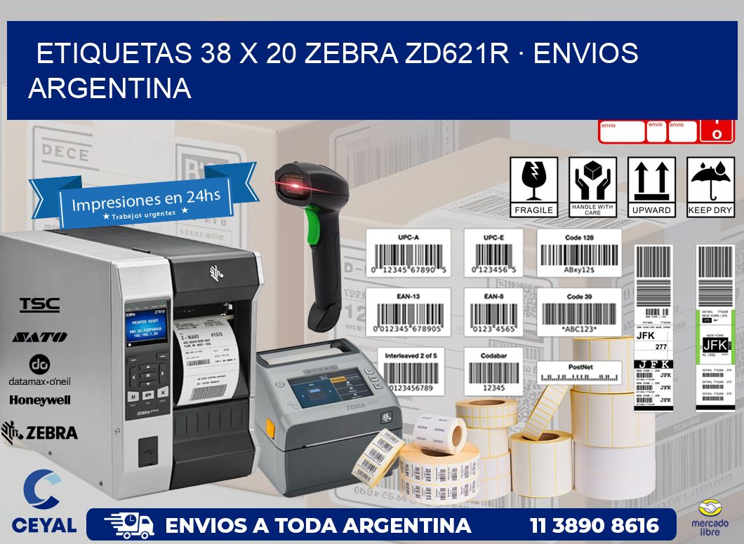ETIQUETAS 38 x 20 ZEBRA ZD621R · ENVIOS ARGENTINA