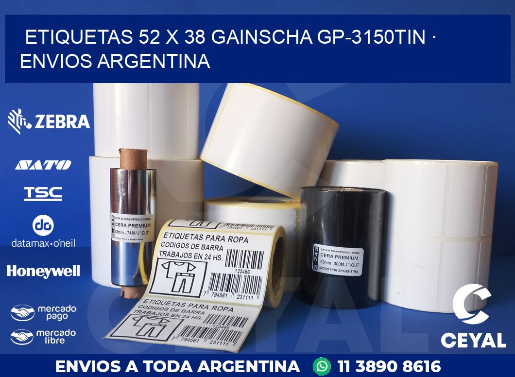 ETIQUETAS 52 x 38 GAINSCHA GP-3150TIN · ENVIOS ARGENTINA