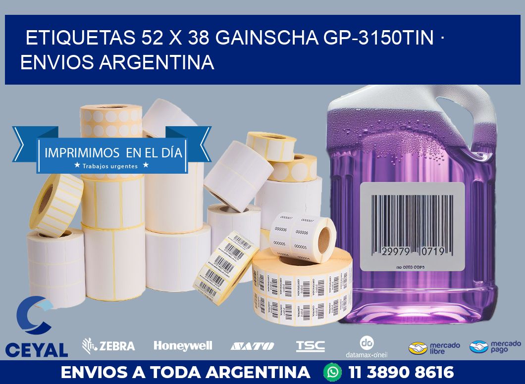 ETIQUETAS 52 x 38 GAINSCHA GP-3150TIN · ENVIOS ARGENTINA
