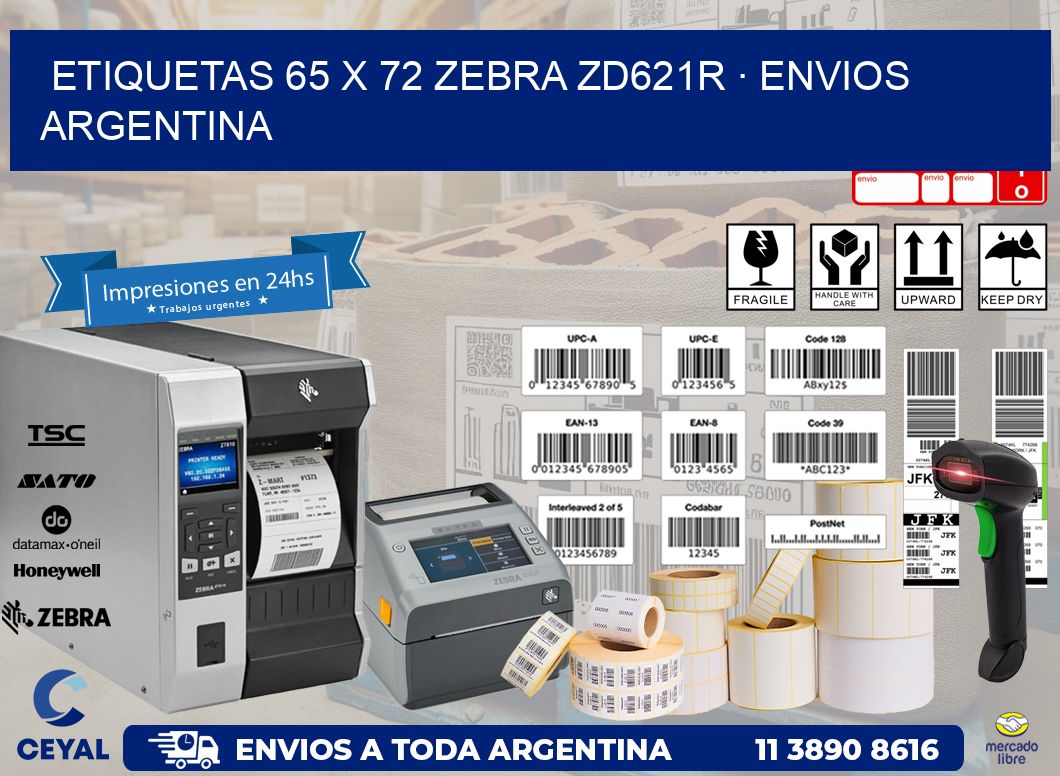 ETIQUETAS 65 x 72 ZEBRA ZD621R · ENVIOS ARGENTINA