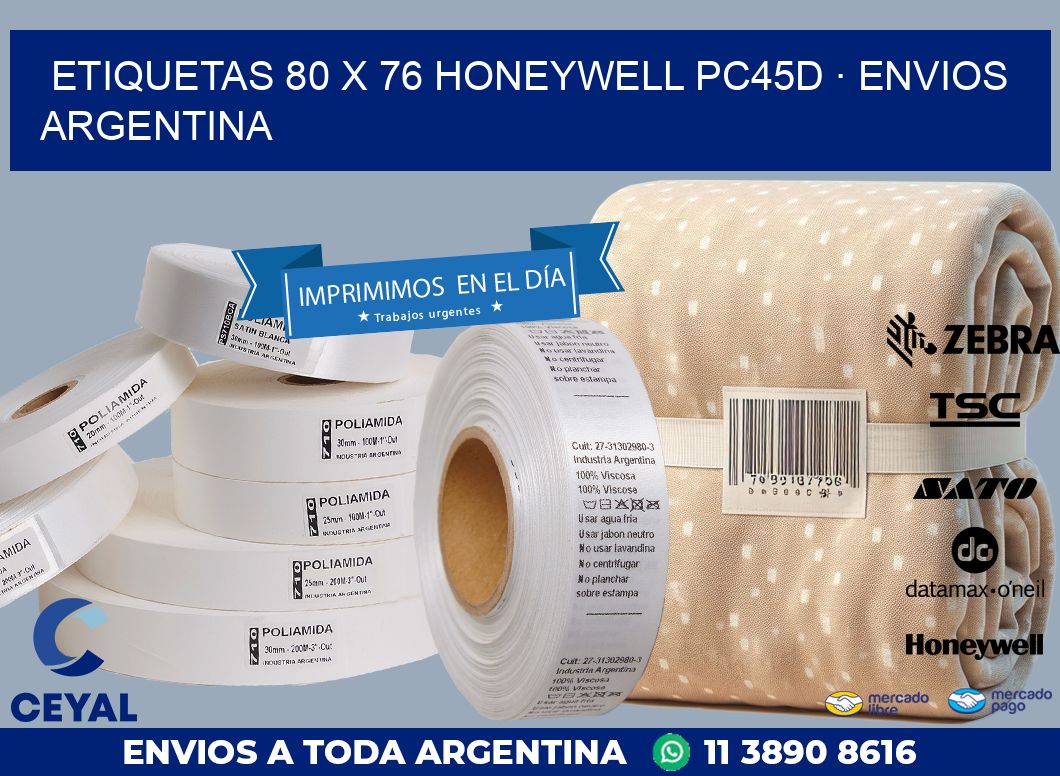 ETIQUETAS 80 x 76 HONEYWELL PC45D · ENVIOS ARGENTINA