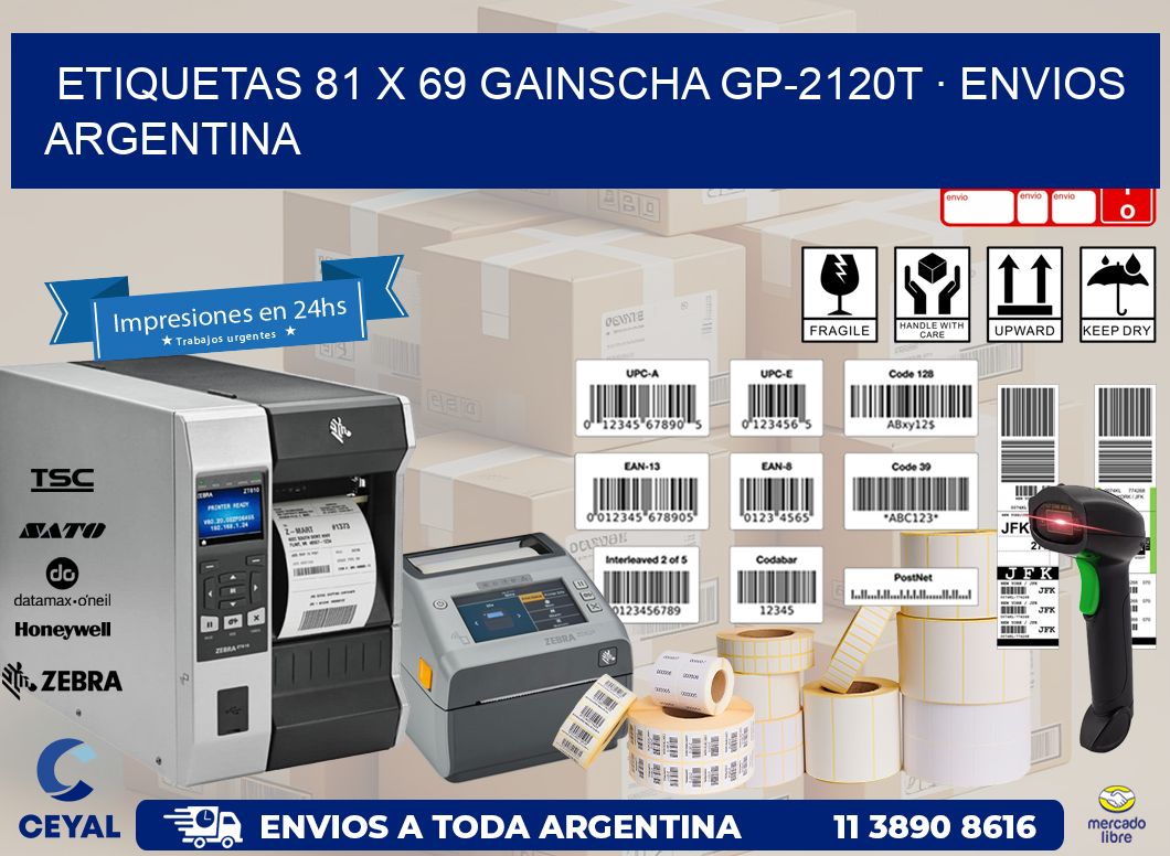 ETIQUETAS 81 x 69 GAINSCHA GP-2120T · ENVIOS ARGENTINA