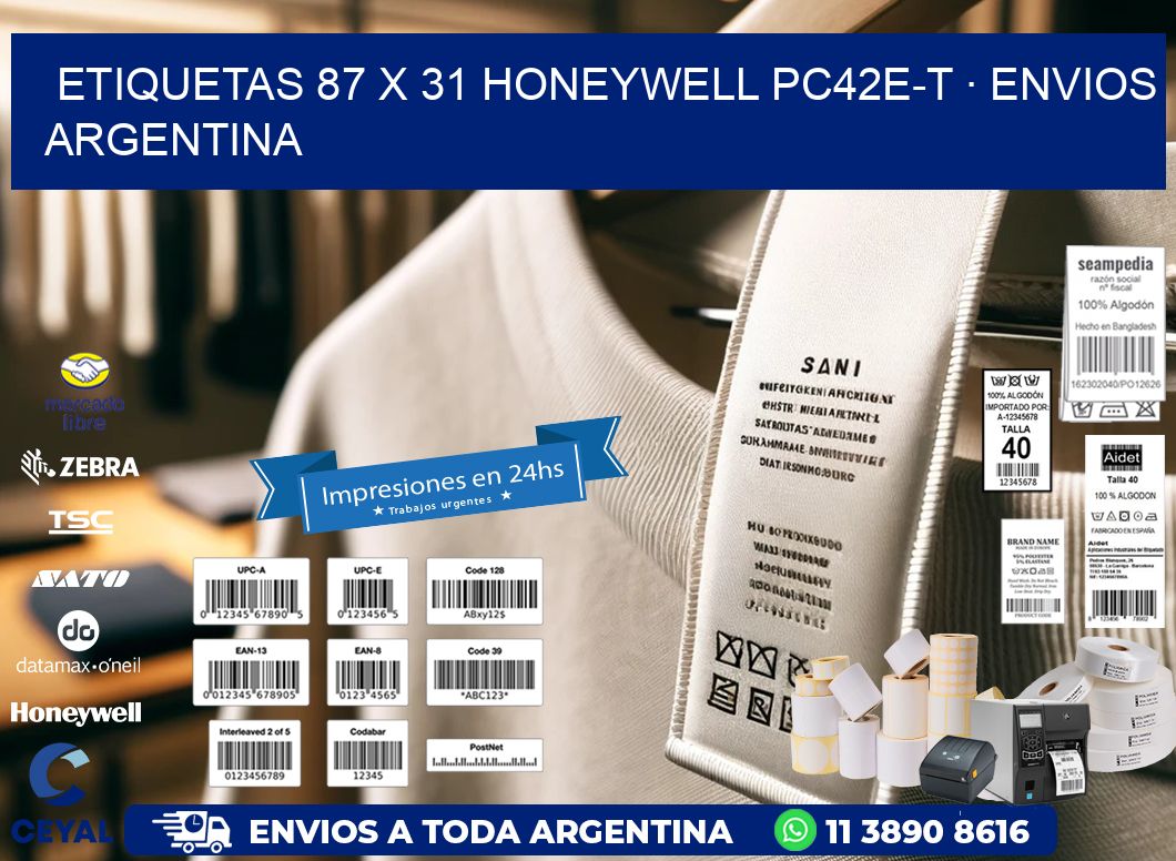 ETIQUETAS 87 x 31 HONEYWELL PC42E-T · ENVIOS ARGENTINA