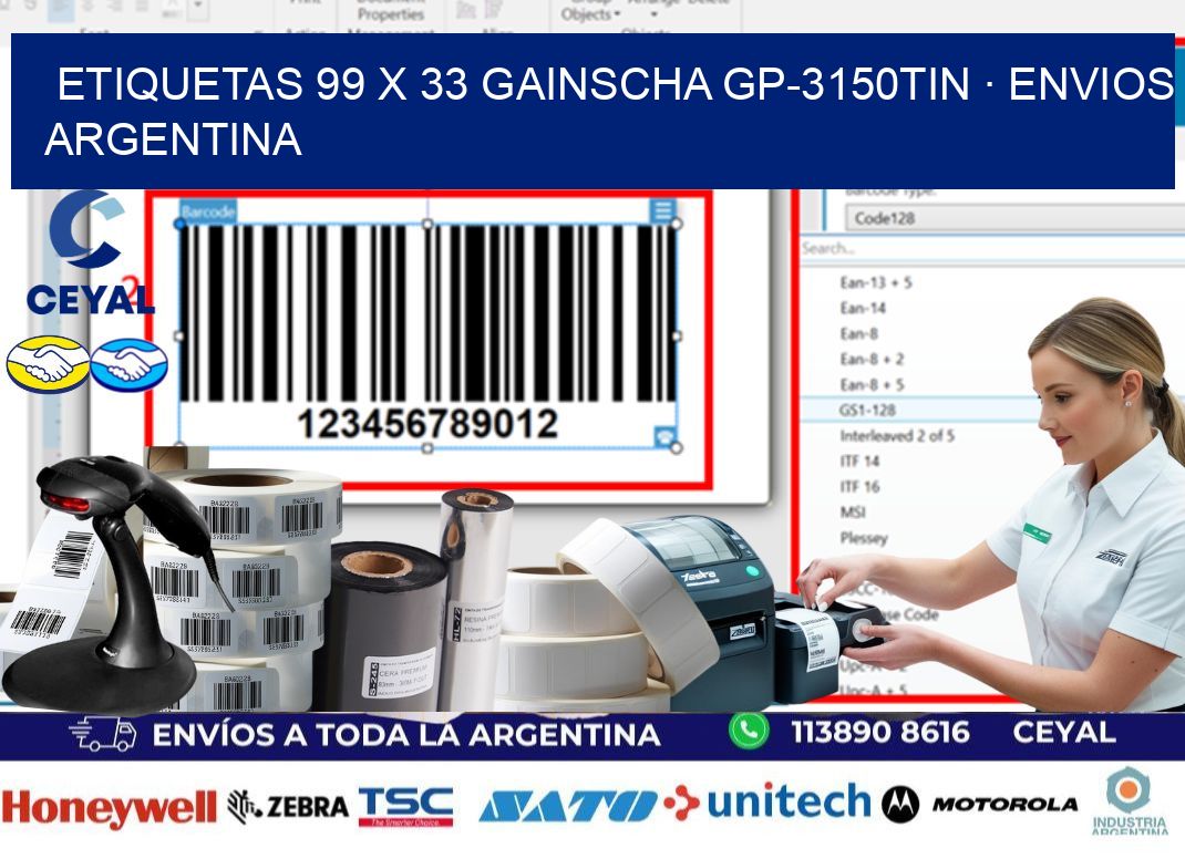 ETIQUETAS 99 x 33 GAINSCHA GP-3150TIN · ENVIOS ARGENTINA