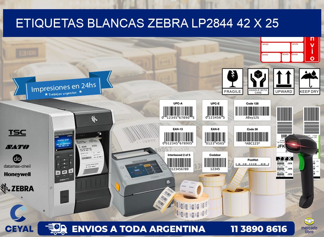 ETIQUETAS BLANCAS ZEBRA LP2844 42 x 25