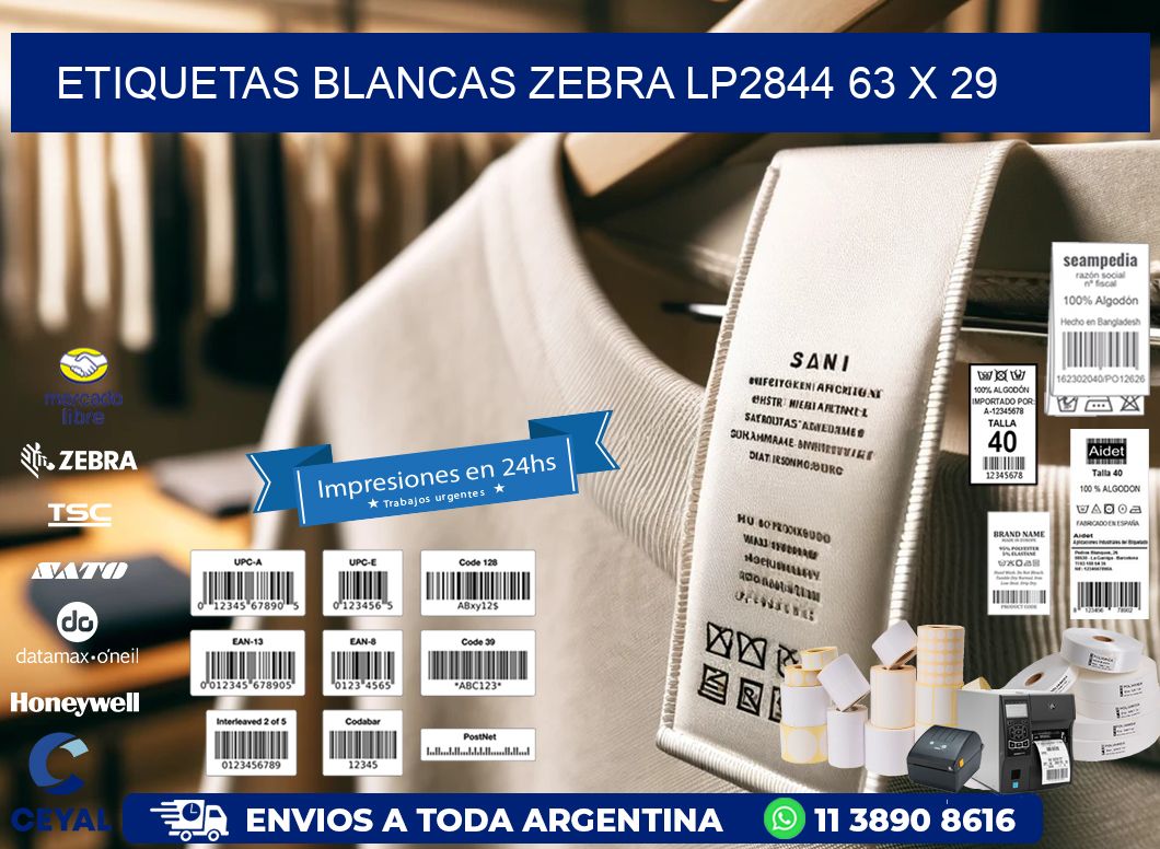 ETIQUETAS BLANCAS ZEBRA LP2844 63 x 29