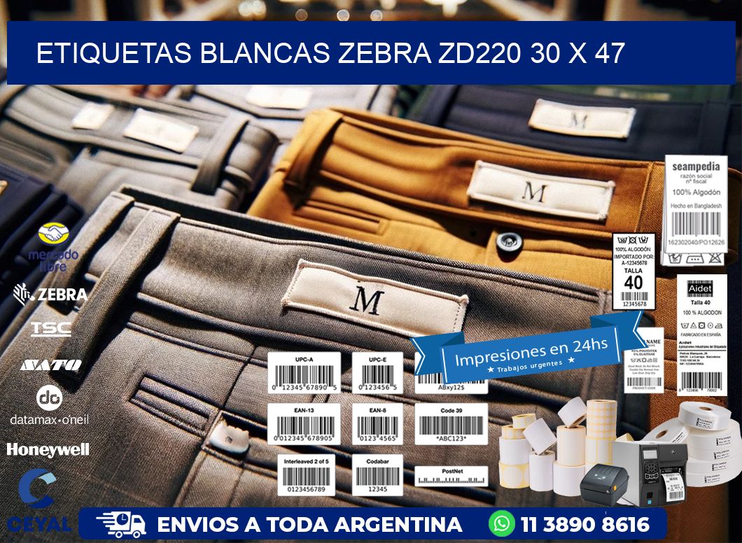 ETIQUETAS BLANCAS ZEBRA ZD220 30 x 47