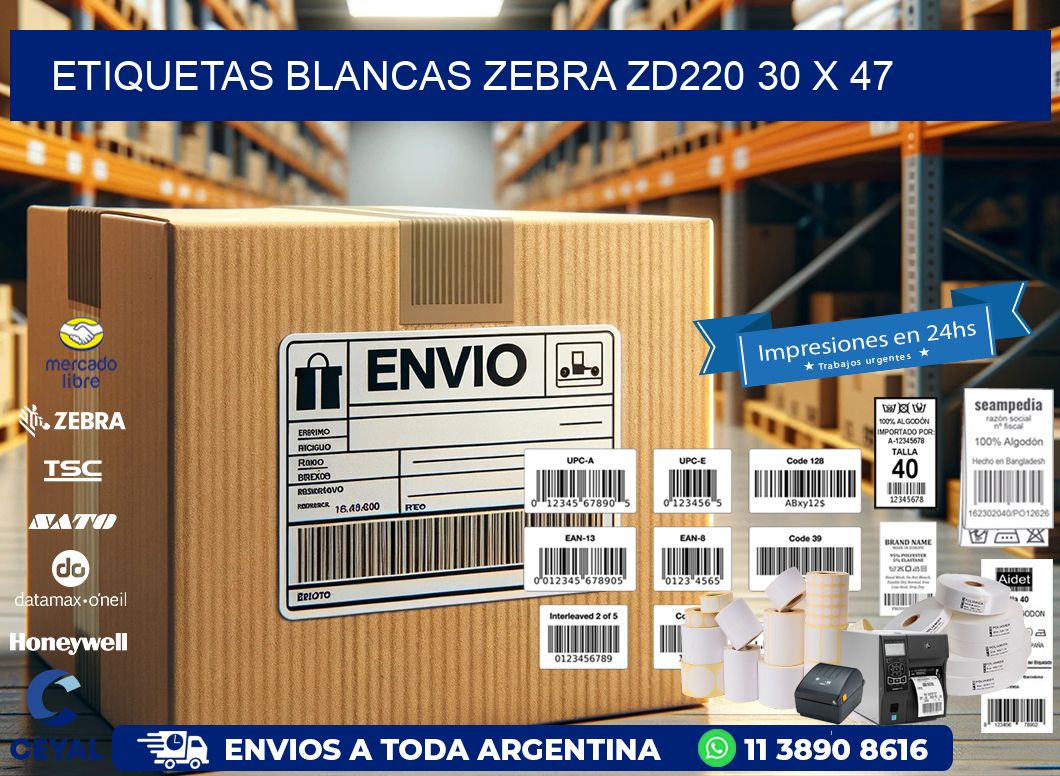 ETIQUETAS BLANCAS ZEBRA ZD220 30 x 47