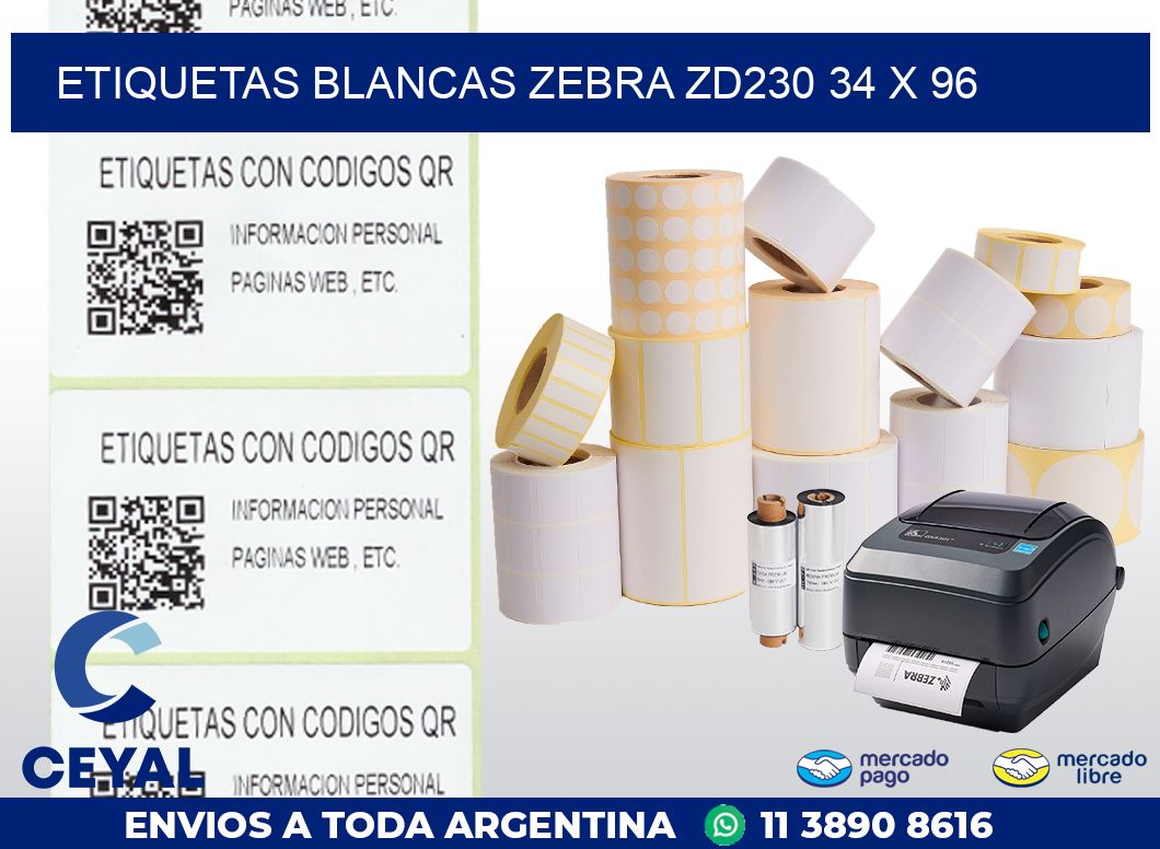 ETIQUETAS BLANCAS ZEBRA ZD230 34 x 96