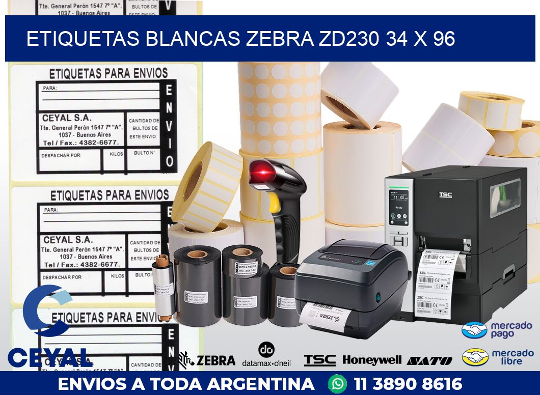 ETIQUETAS BLANCAS ZEBRA ZD230 34 x 96
