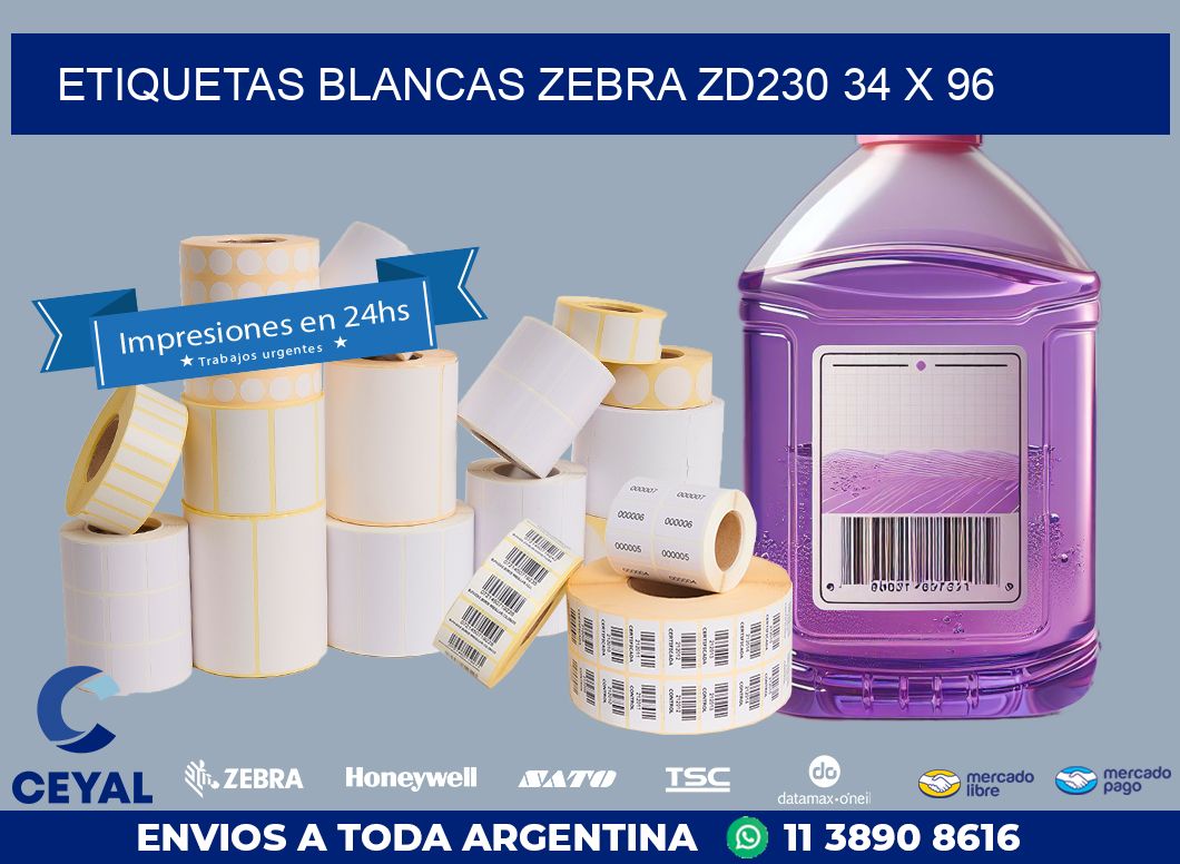 ETIQUETAS BLANCAS ZEBRA ZD230 34 x 96