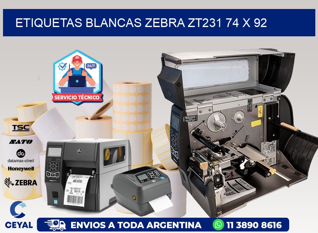 ETIQUETAS BLANCAS ZEBRA ZT231 74 x 92