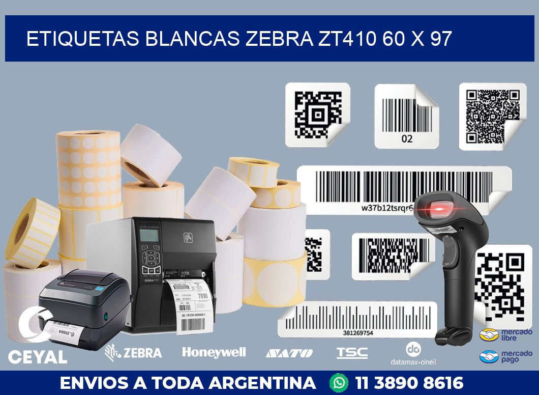 ETIQUETAS BLANCAS ZEBRA ZT410 60 x 97