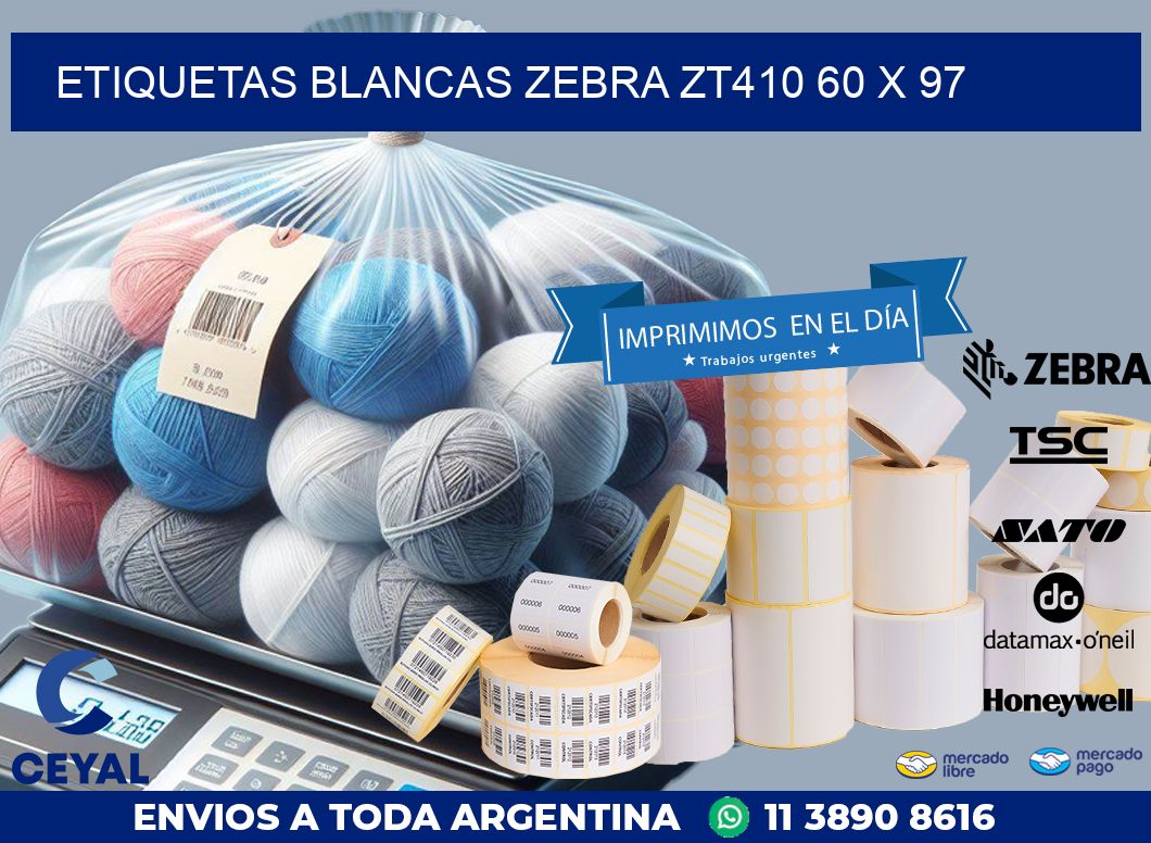 ETIQUETAS BLANCAS ZEBRA ZT410 60 x 97