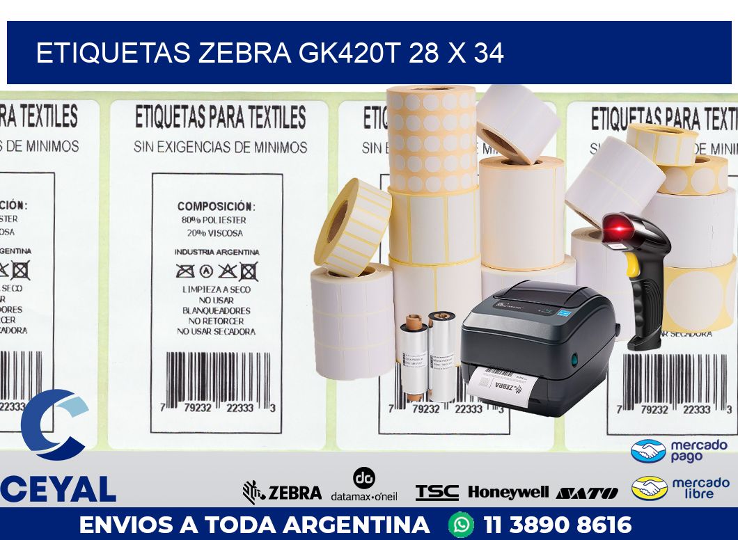 ETIQUETAS Zebra GK420T 28 x 34