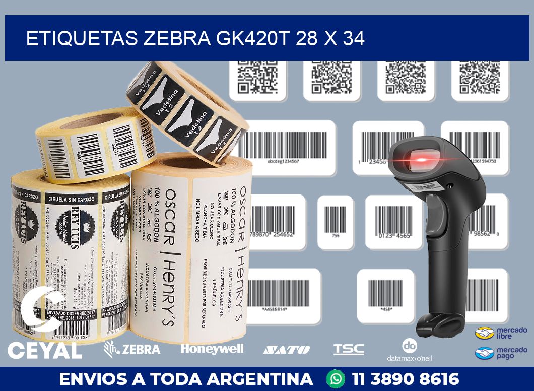 ETIQUETAS Zebra GK420T 28 x 34