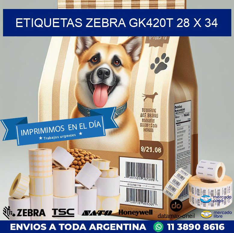 ETIQUETAS Zebra GK420T 28 x 34