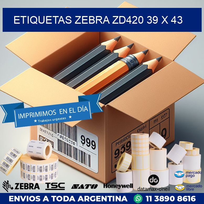 ETIQUETAS Zebra ZD420 39 x 43
