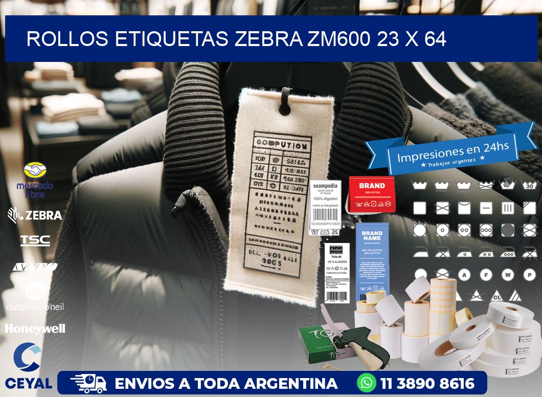 ROLLOS ETIQUETAS Zebra ZM600 23 x 64