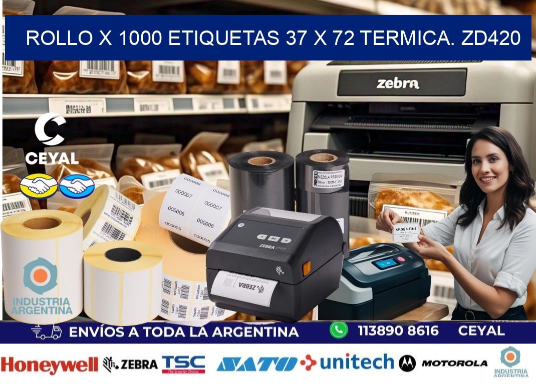 Rollo X 1000 etiquetas 37 x 72 termica. zd420
