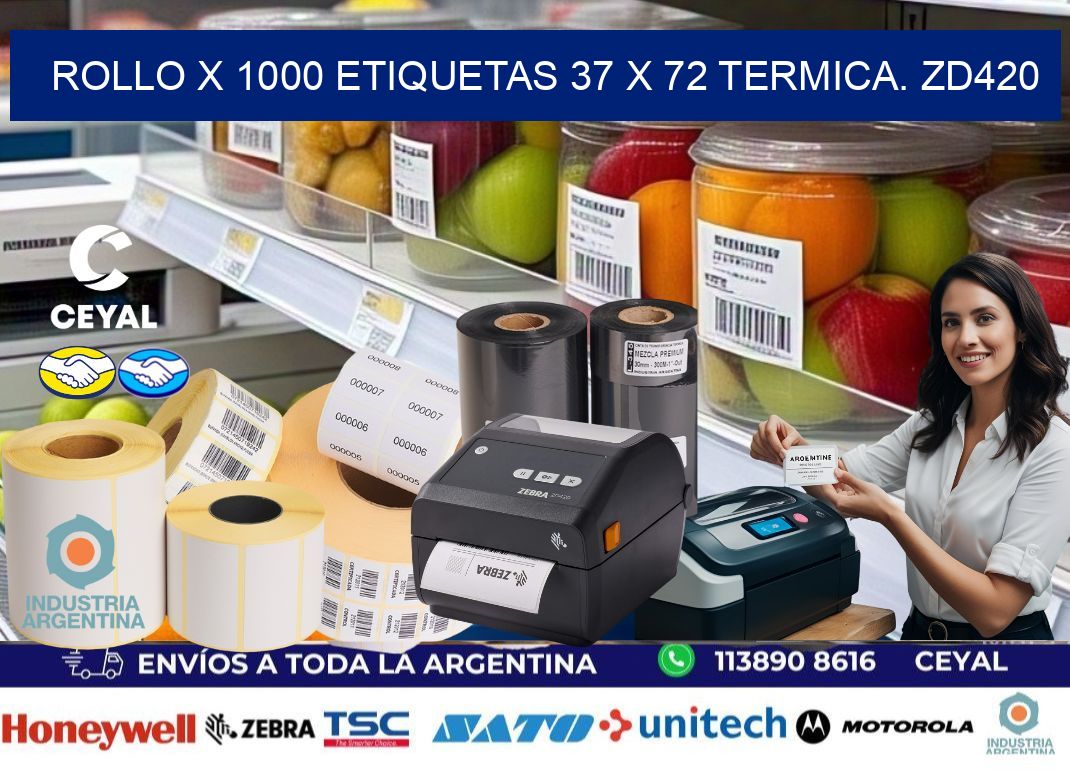 Rollo X 1000 etiquetas 37 x 72 termica. zd420