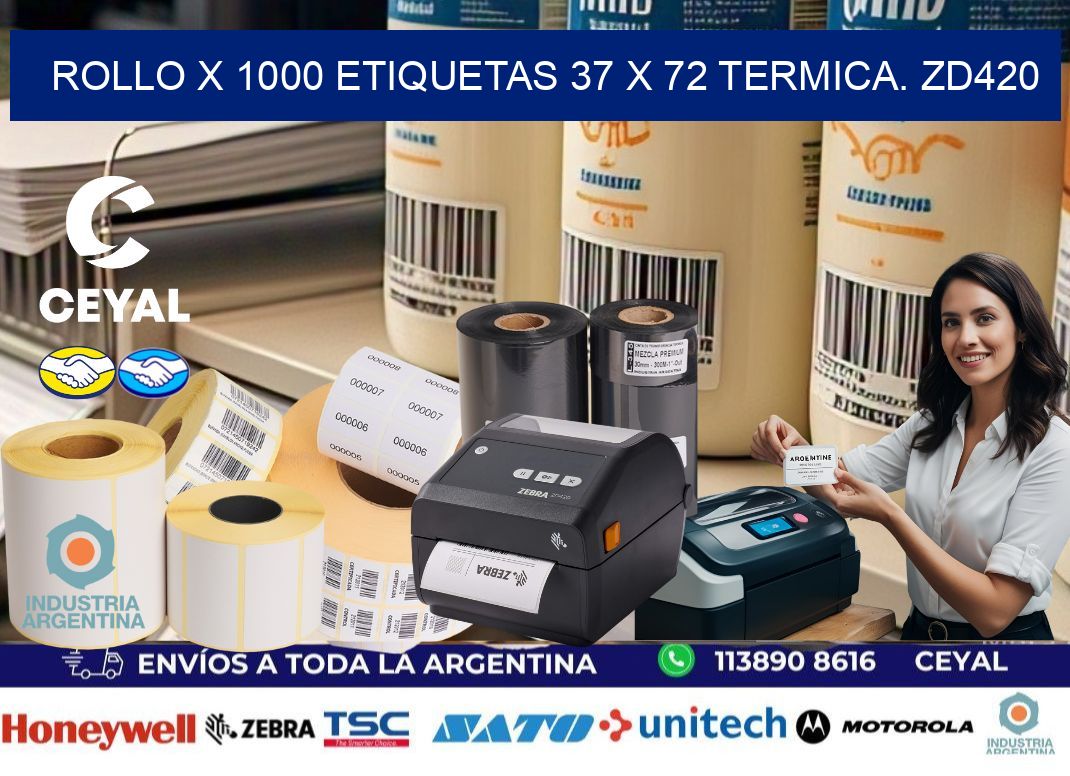 Rollo X 1000 etiquetas 37 x 72 termica. zd420