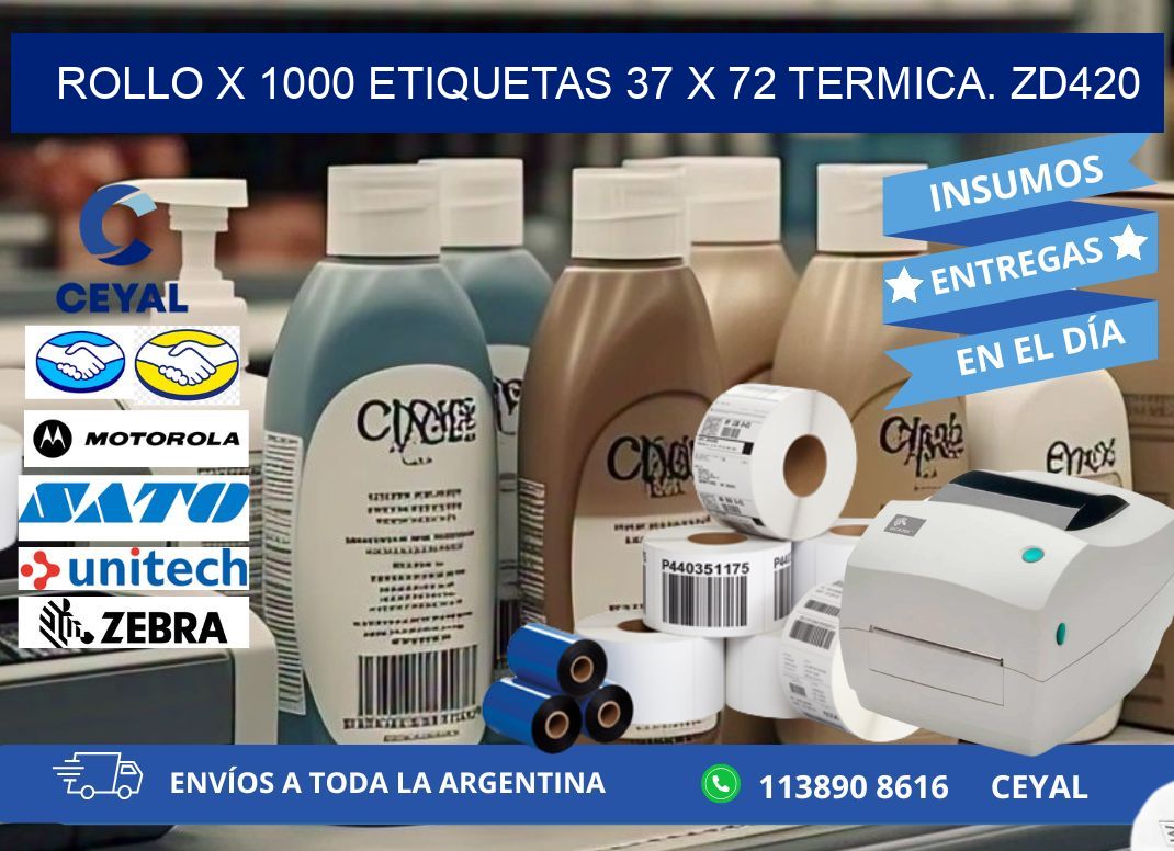 Rollo X 1000 etiquetas 37 x 72 termica. zd420